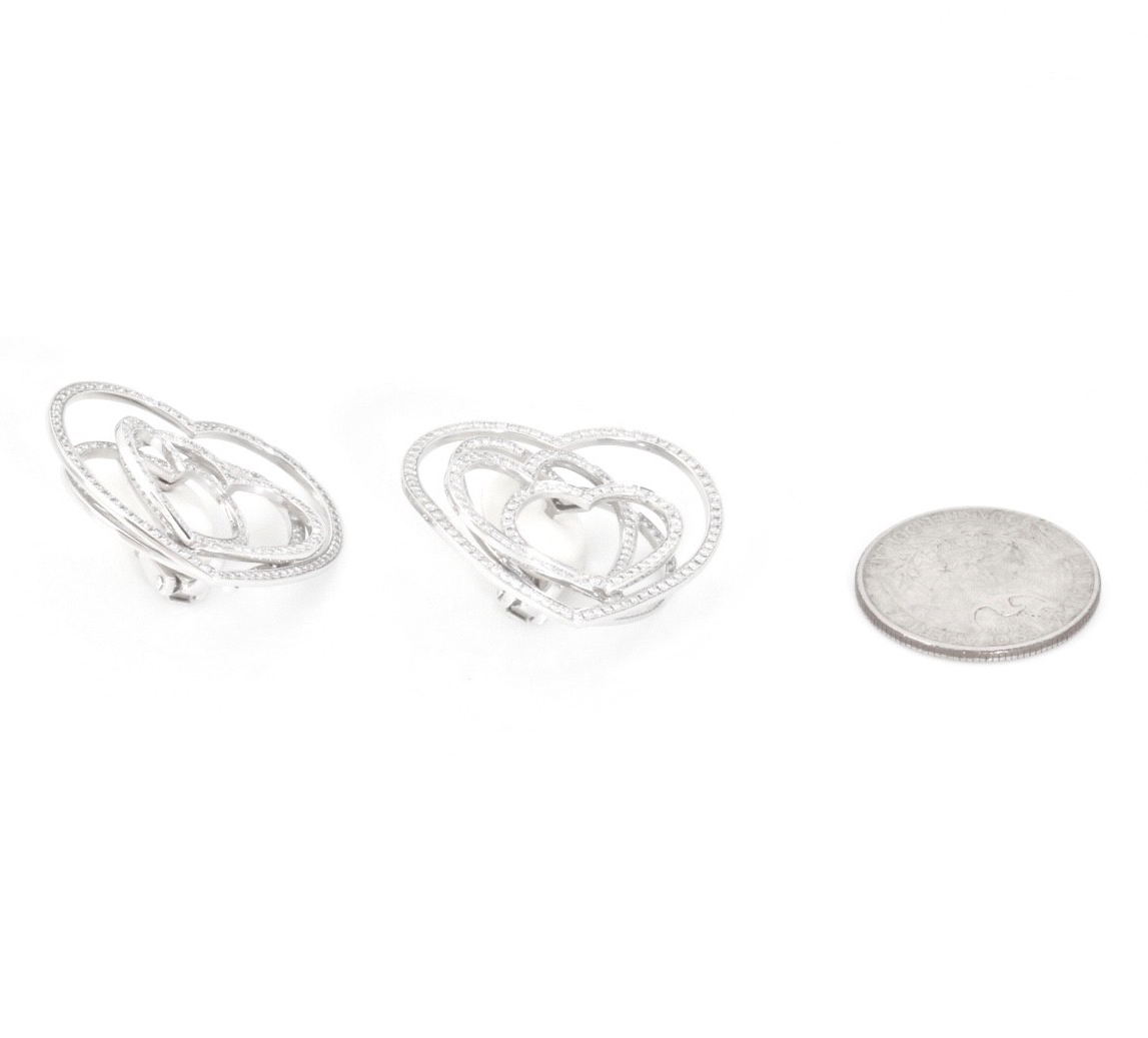 Chopard Diamond Heart Clip Earrings 18k White Gold 2.03ct w/ Certificate