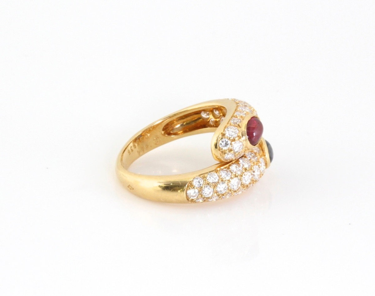 Cartier Vintage 18K Gold Diamond Sapphire & Ruby Wrap Ring 2.25 CT Sz 63
