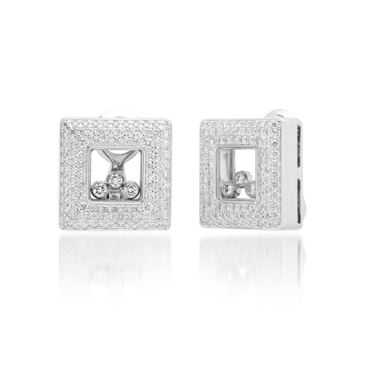 Chopard Happy Diamonds Earrings 18K White Gold 2.02ct Diamonds w/Box & Cert