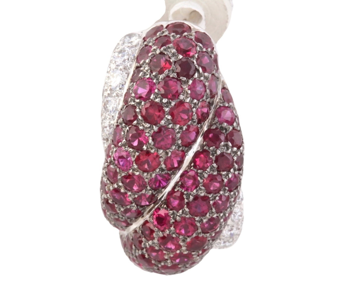 Chopard 18K White Gold Ruby & Diamond Hoop Earrings – 11.15 CT Rubies – Cert