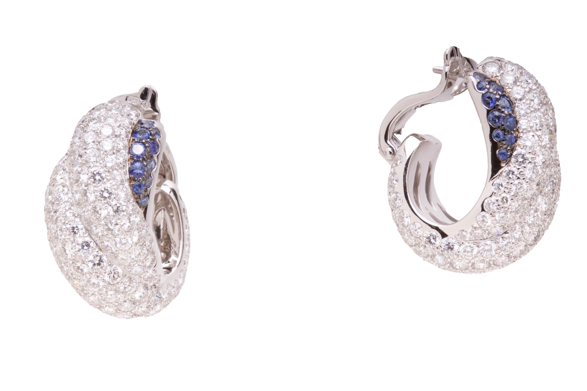 Chopard Diamond Sapphire Earrings 10.74ct 18K White Gold w/Box & Certificate