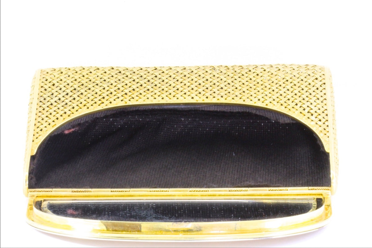 Solid 18K Yellow Gold 381g Woven Basket Weave Minaudiere Evening Purse 750 Stamp