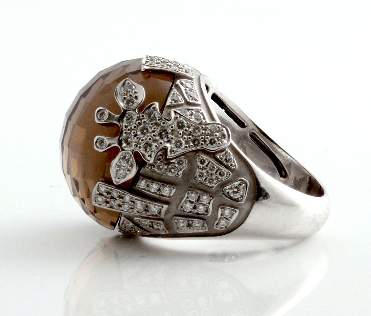 Carrera y Carrera 18K White Gold Smoky Quartz Diamond Giraffe Ring 1.45 ct