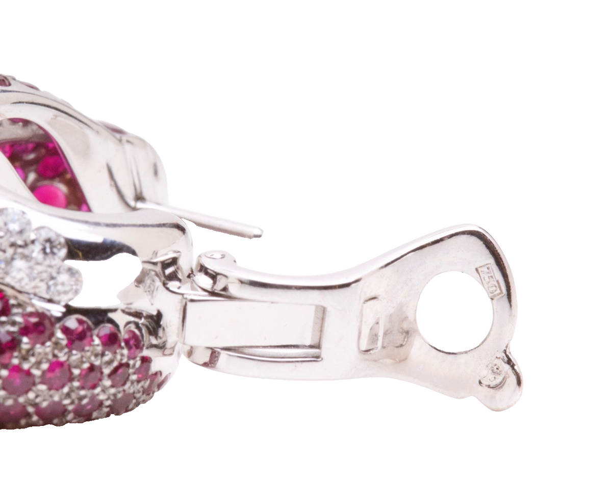 Chopard 18K White Gold Ruby & Diamond Hoop Earrings – 11.15 CT Rubies – Cert