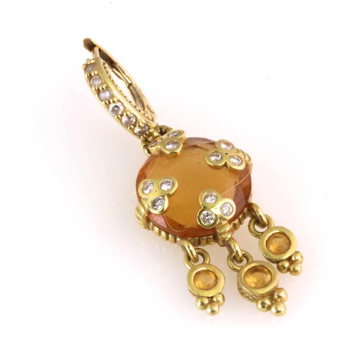 Judith Ripka 18K Gold Citrine Diamond Chandelier Drop Earrings Byzantine Huggie
