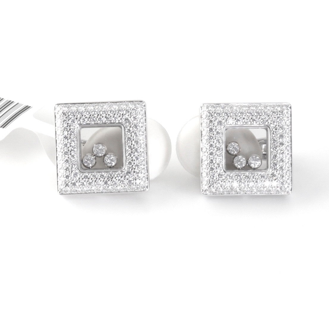 Chopard Happy Diamonds Earrings 18K White Gold 2.02ct Diamonds w/Box & Cert