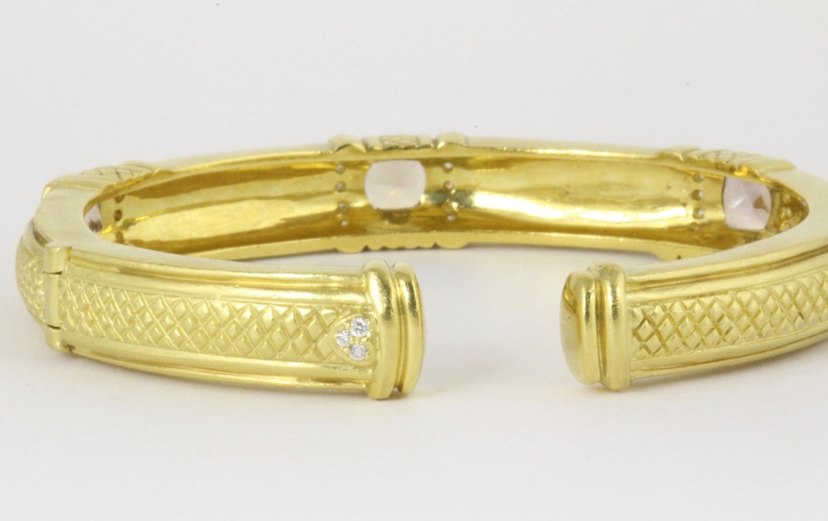 Judith Ripka 18K Yellow Gold Brown Quartz Diamond Cuff Bracelet 50g 6.25"