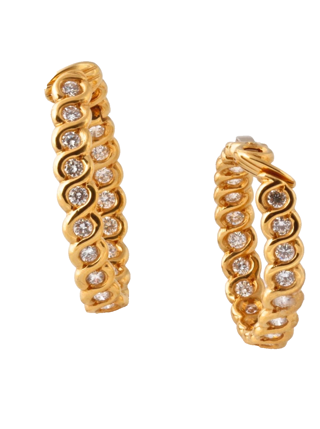 Van Cleef & Arpels 18K Yellow Gold Diamond Hoop Earrings 3.50 CT 22g