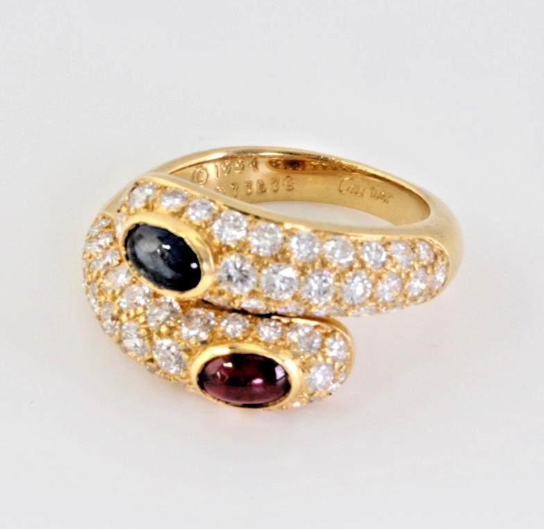 Cartier Vintage 18K Gold Diamond Sapphire & Ruby Wrap Ring 2.25 CT Sz 63