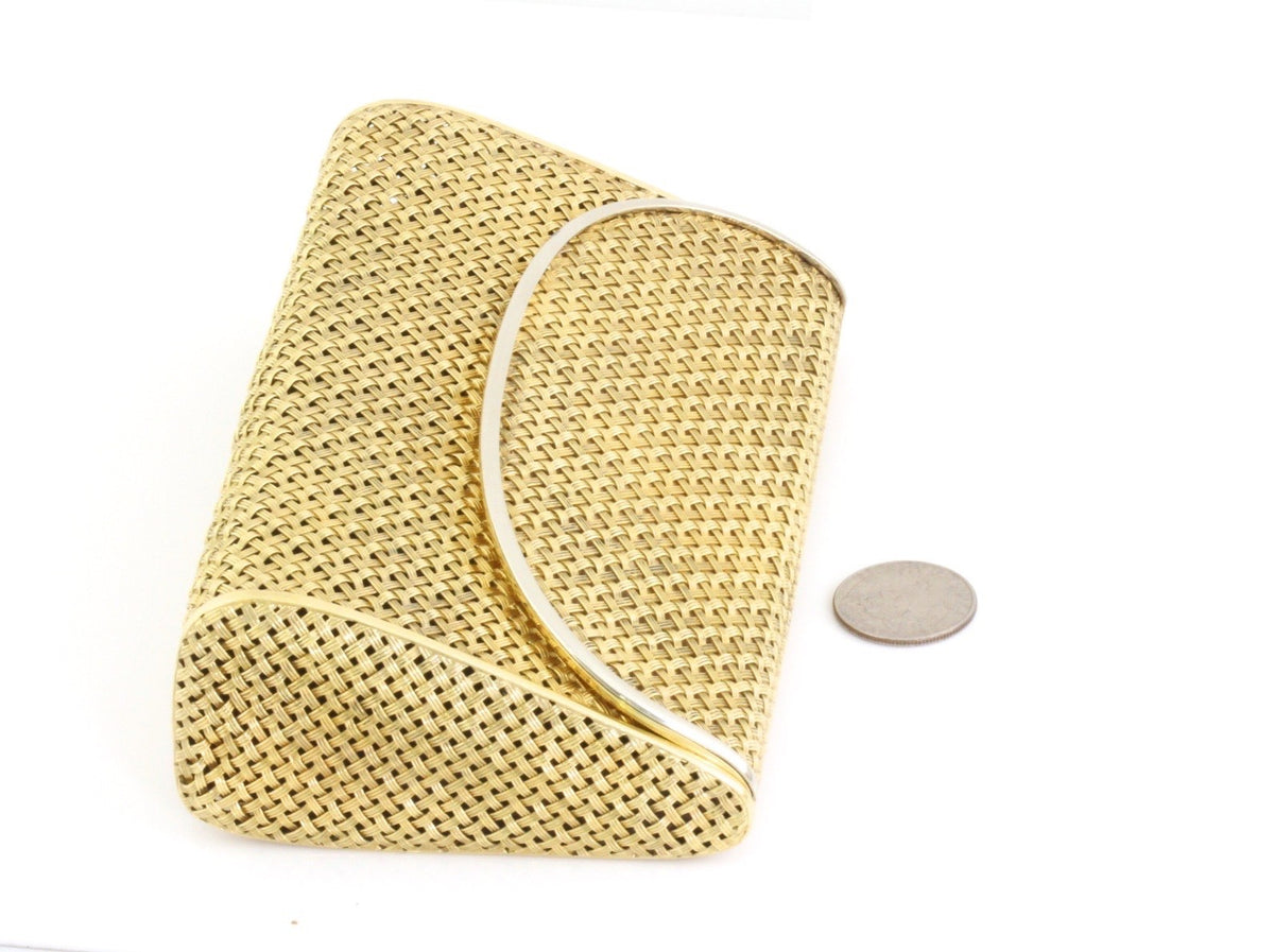 Solid 18K Yellow Gold 381g Woven Basket Weave Minaudiere Evening Purse 750 Stamp