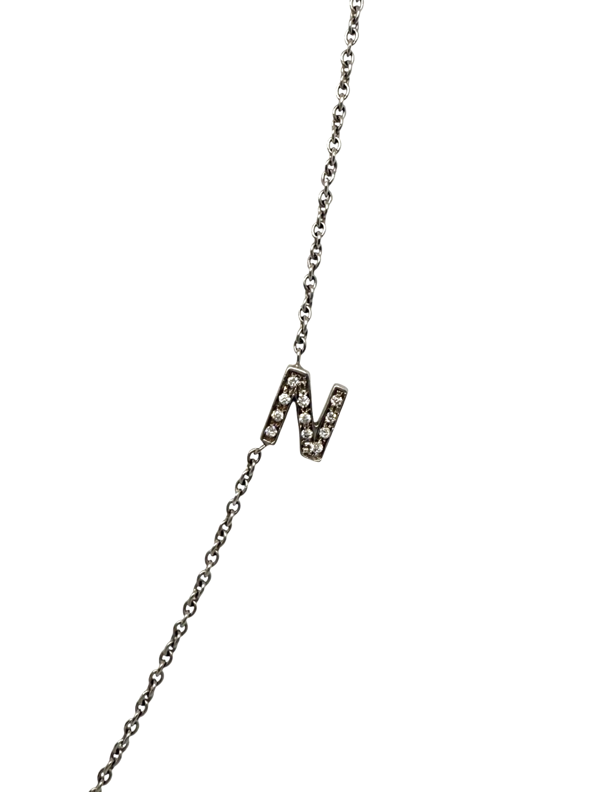 Roberto coin letter "N" diamond necklace and white gold