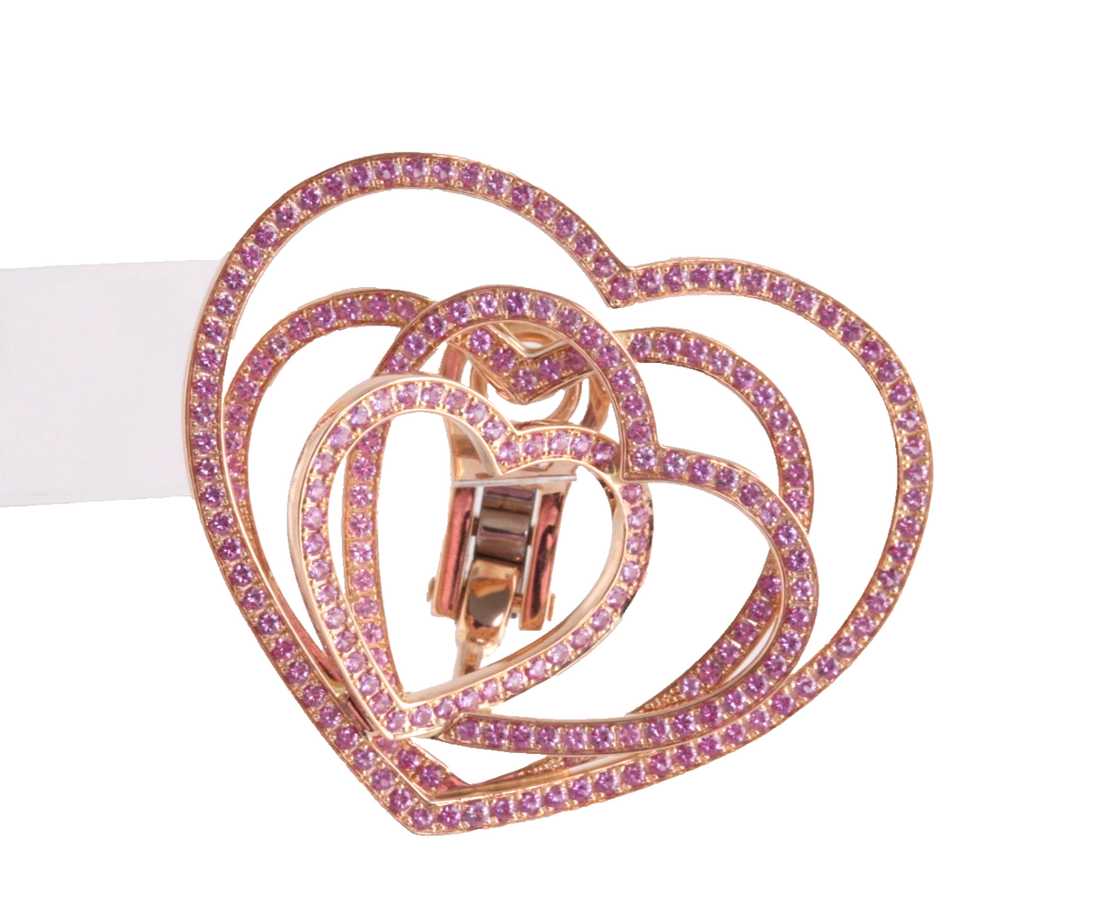 Chopard 18K Rose Gold Pink Sapphire Heart Earrings – 2.09 CT – Cert