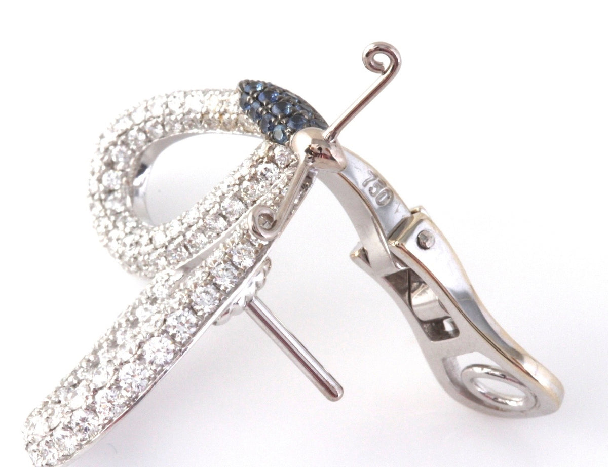 Chopard Diamond Sapphire Earrings 18K White Gold 2.41ct Diamonds w/Cert Box