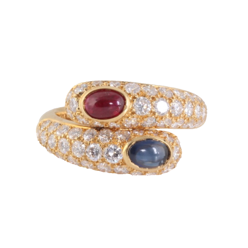 Cartier Vintage 18K Gold Diamond Sapphire & Ruby Wrap Ring 2.25 CT Sz 63