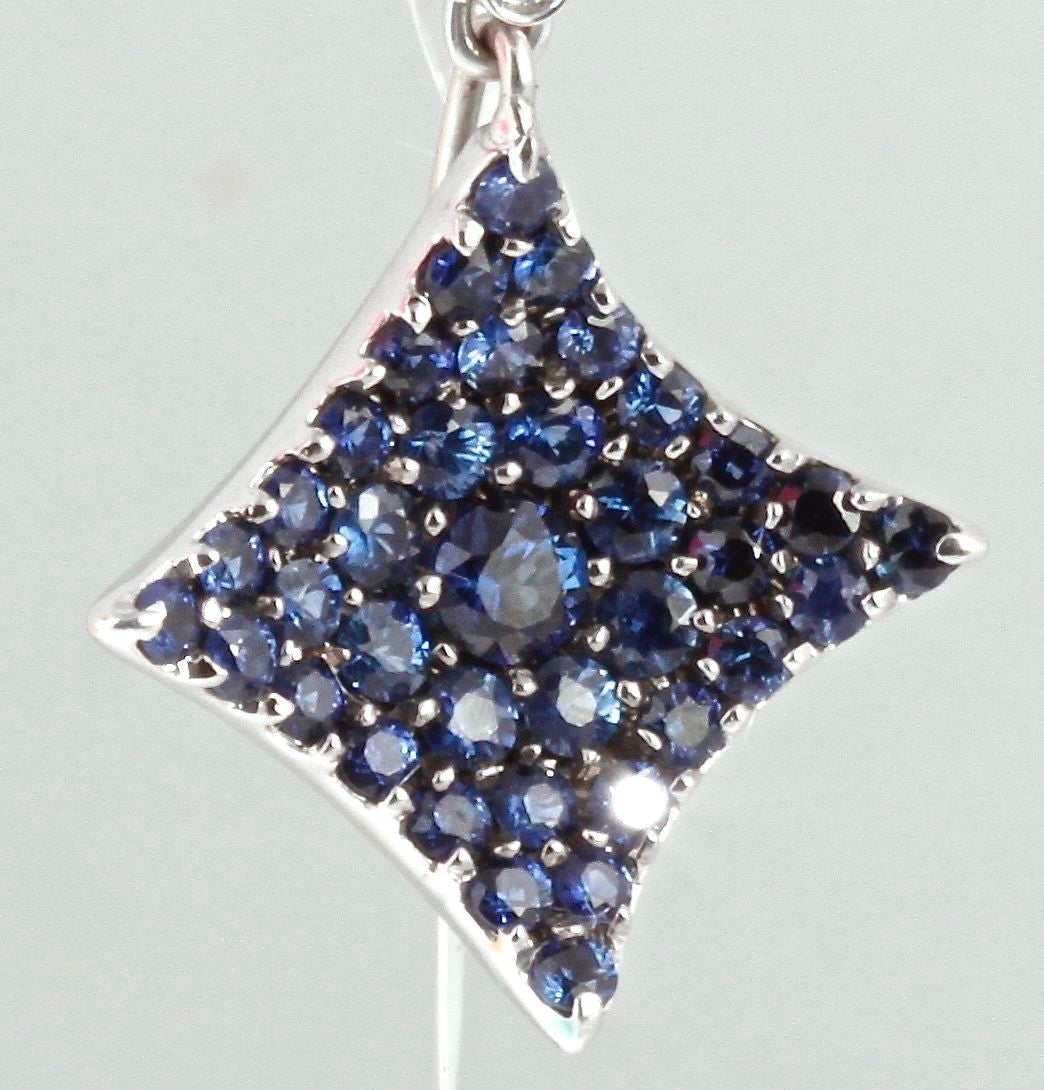 18K White Gold Blue Sapphire Diamond Convertible Star Drop Earrings 2-Way