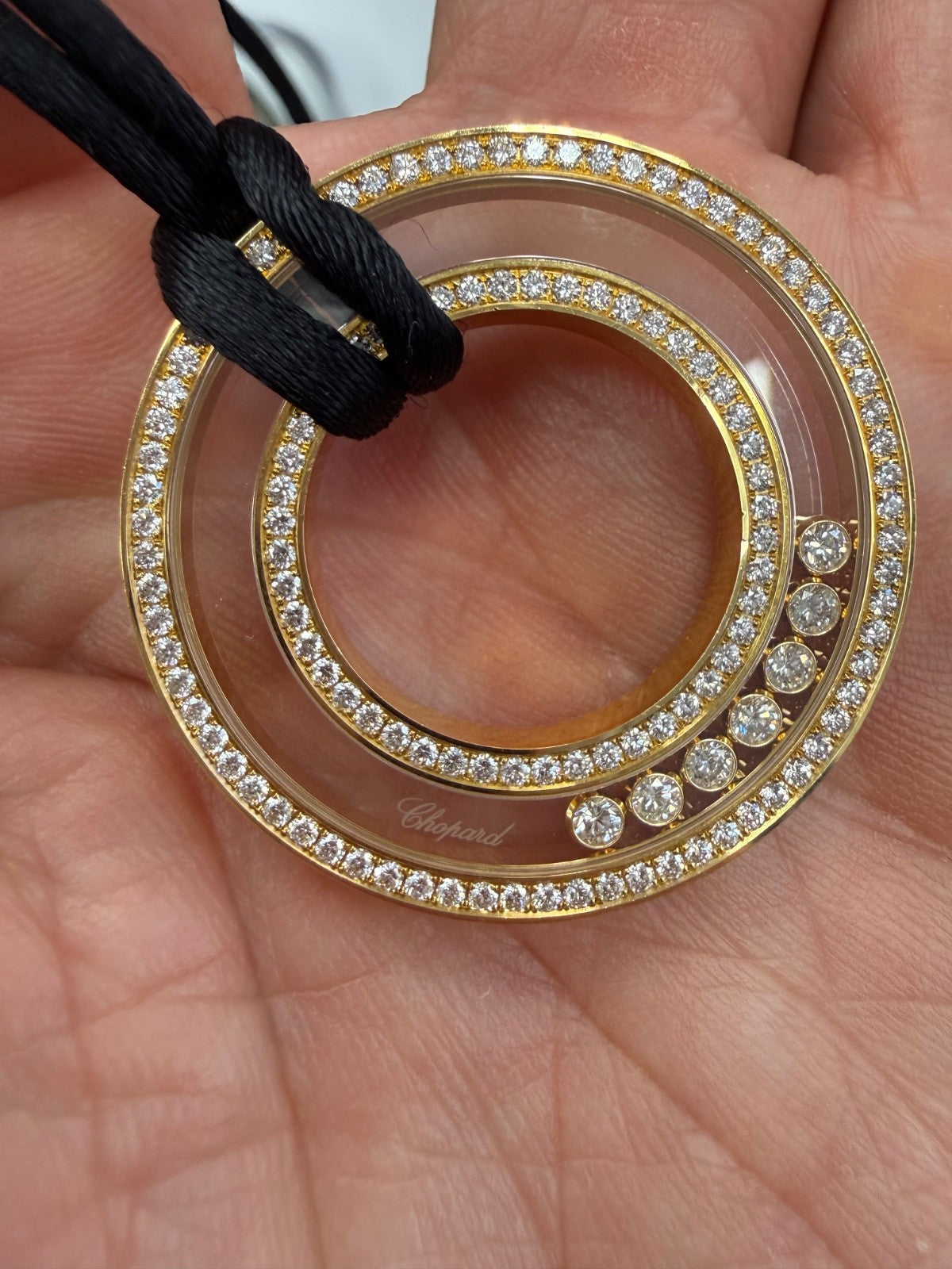 Chopard Happy Diamonds Pendant 18K Gold 1.47ct Diamond Large w/Box & Cert