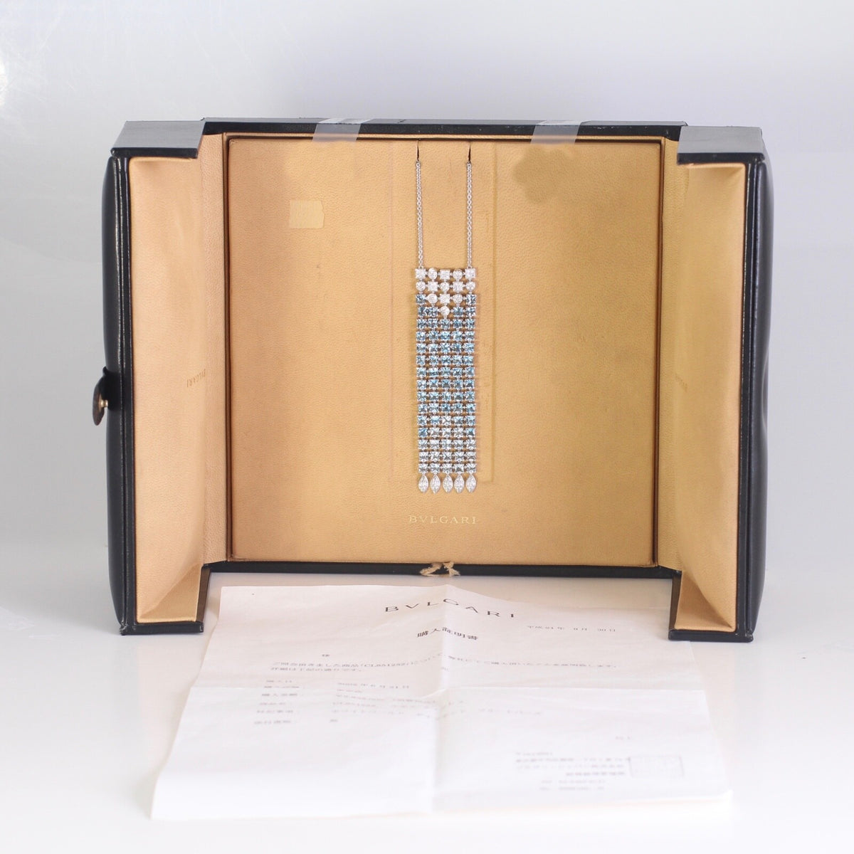 Bvlgari Bulgari Lucea 18K Gold Blue Topaz Diamond Waterfall Pendant Necklace