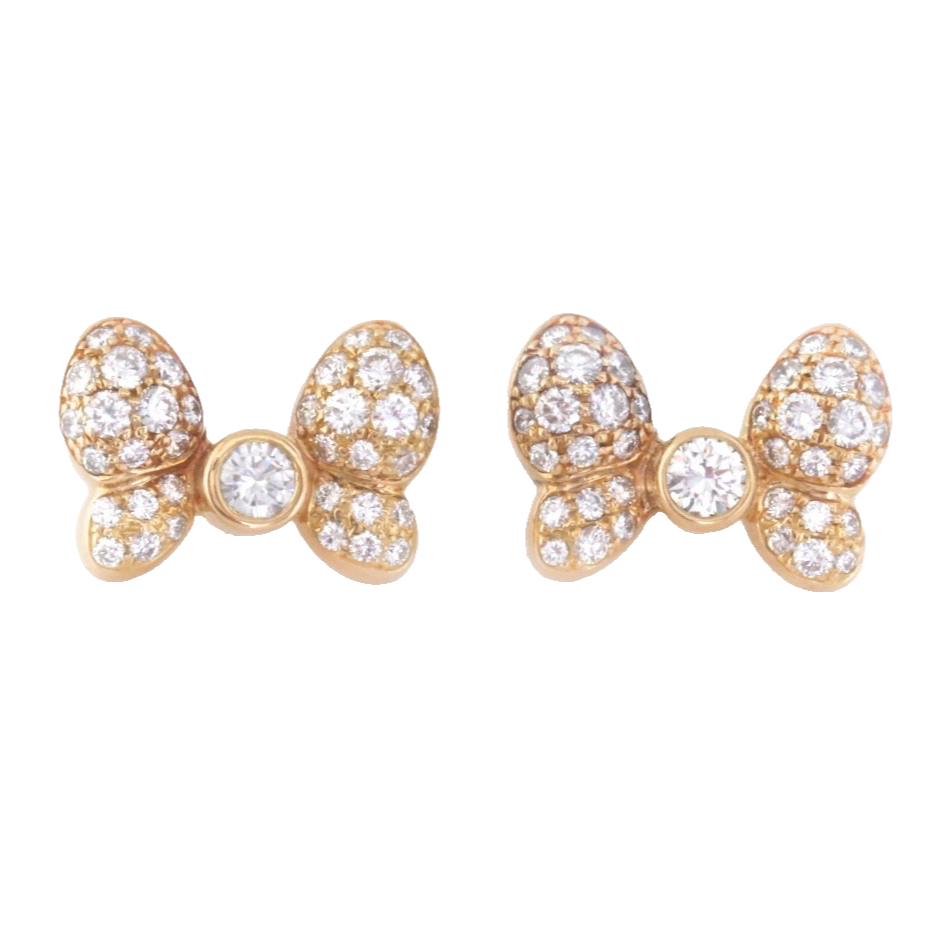 Chopard 18K Yellow Gold Diamond Bowtie Earrings 2.02 CTW Pave w/ Certificate
