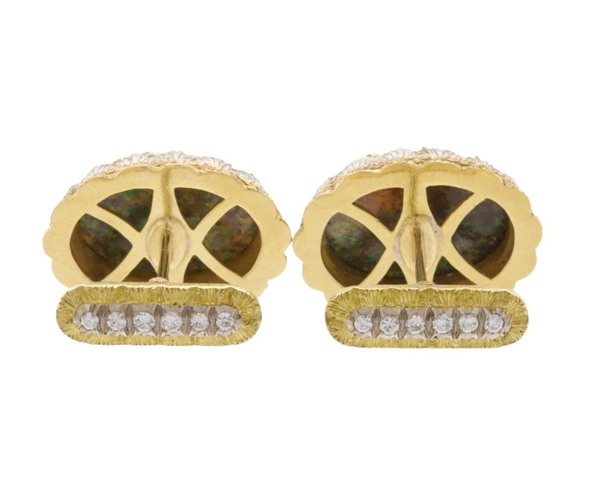 Antique 18K Three-Tone Gold Black Opal Diamond Cufflinks Rome Italy Rigato 18ROM