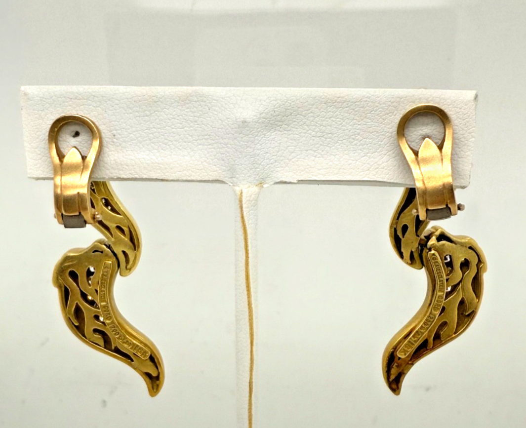 BARRY KIESELSTEIN-CORD "Fire" Collection 18K Green Gold & Diamond Clip Earrings