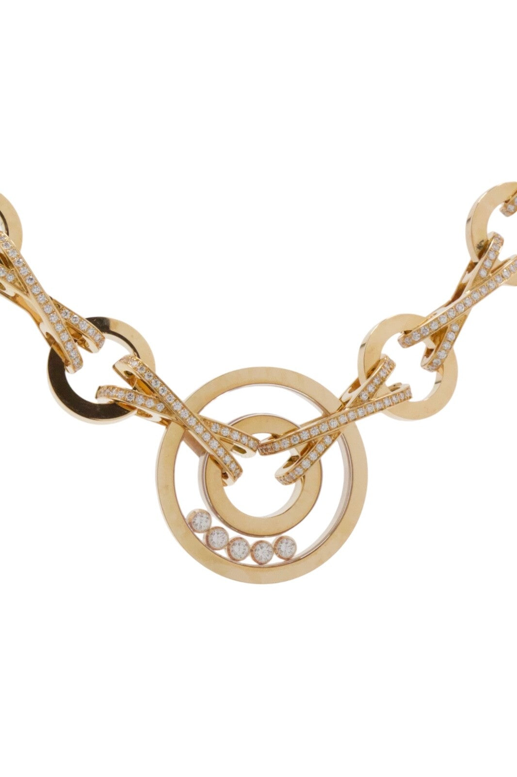 Chopard 18K Rose Gold Happy Diamonds 5 Floating Diamonds Necklace 14.5″