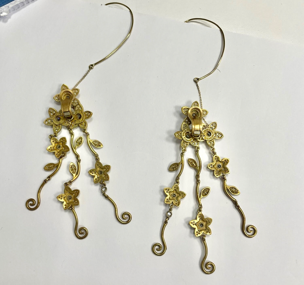 Kieselstein-Cord 18K Green Gold Diamond Floral Dangle Earrings 3CT 35.8g