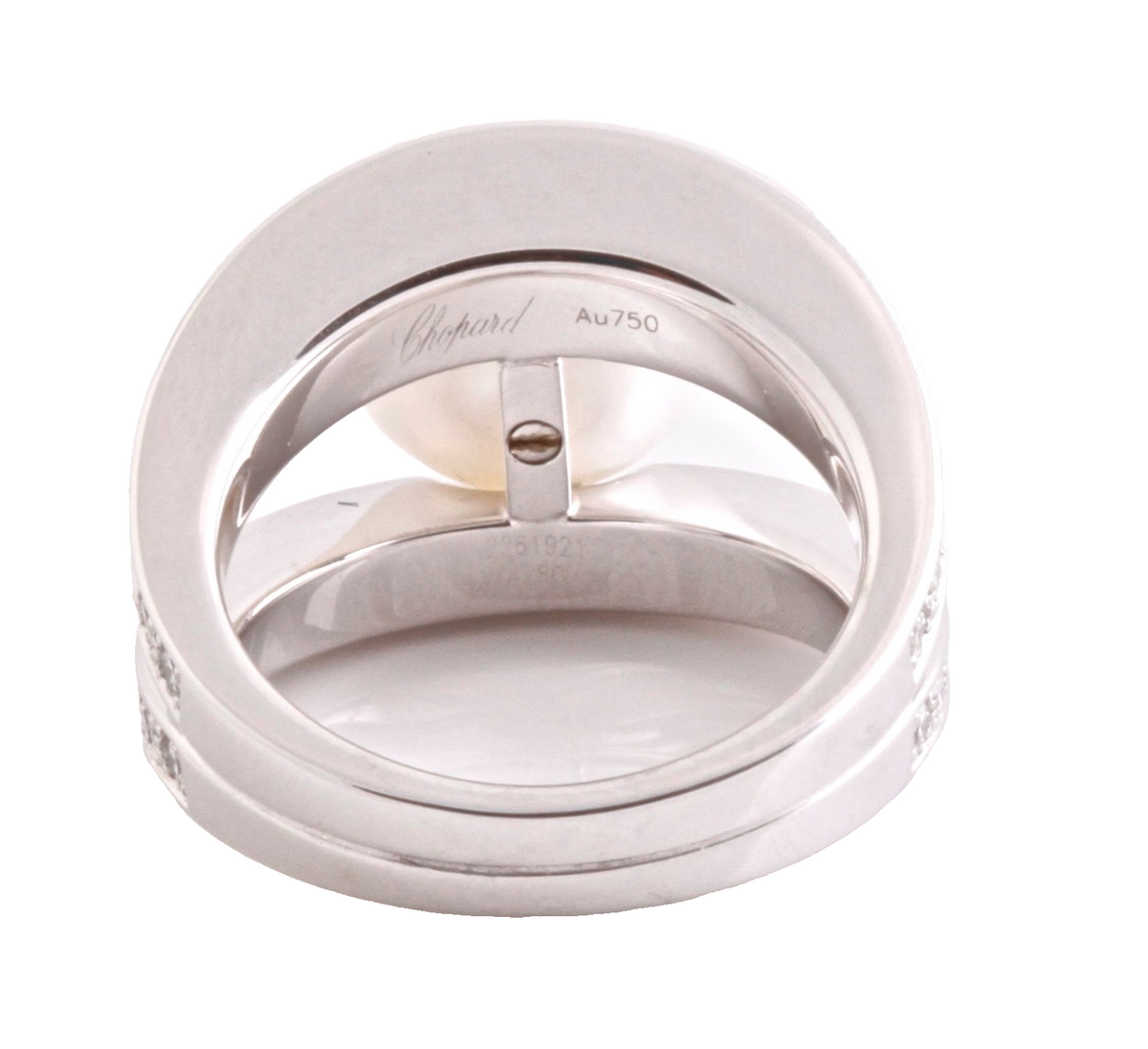 Chopard 18K White Gold Diamond & Pearl Ring 1.11ct Diamonds Size 6.75 w/ Cert