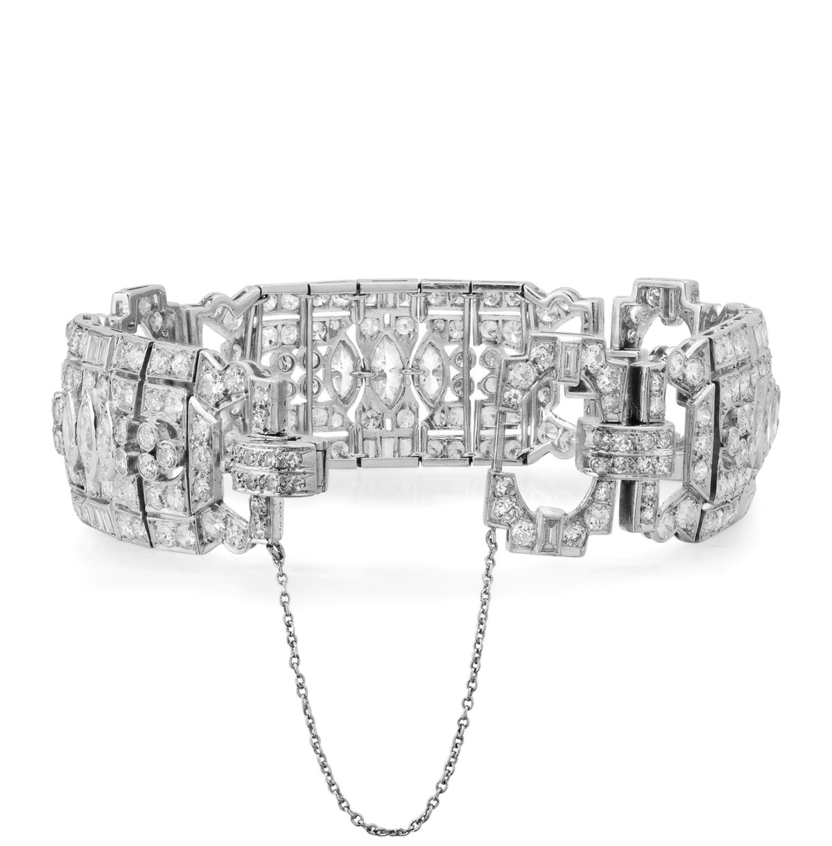 Vintage 1940s Platinum Diamond Bracelet – Marquise Center ~1.50 ct – ~13.0 ctw (