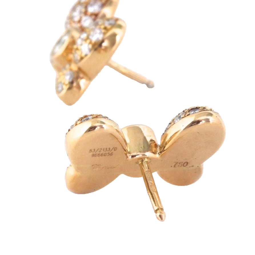 Chopard 18K Yellow Gold Diamond Bowtie Earrings 2.02 CTW Pave w/ Certificate