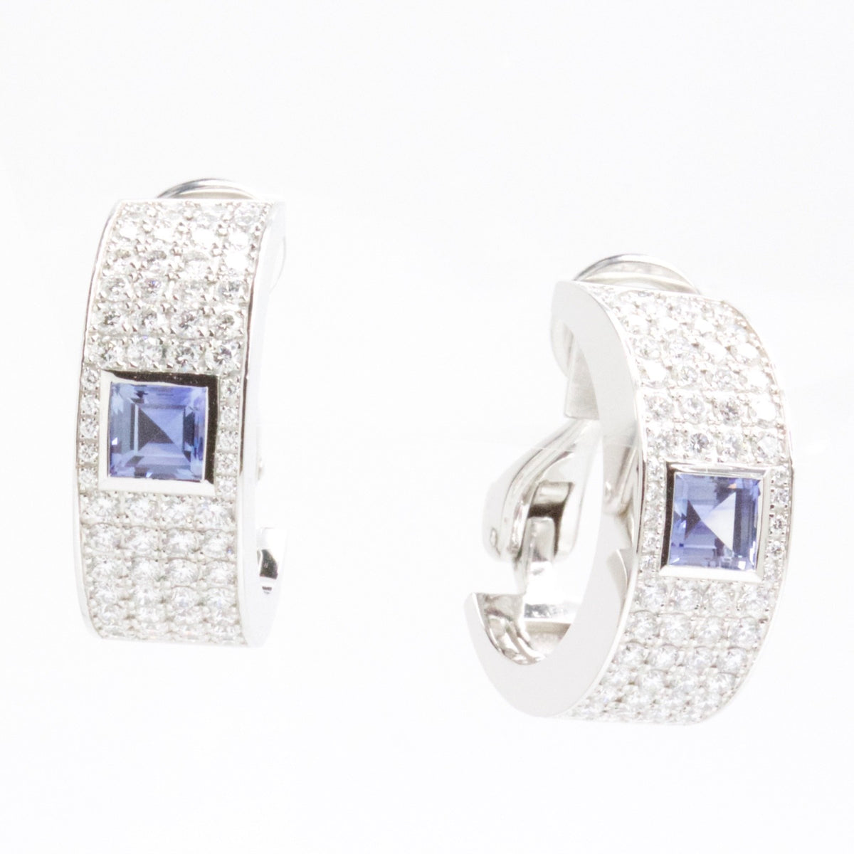 Chopard 18K WG 2.47ct Diamond 1.44ct Sapphire Pavé Hoop Earrings w/ Cert