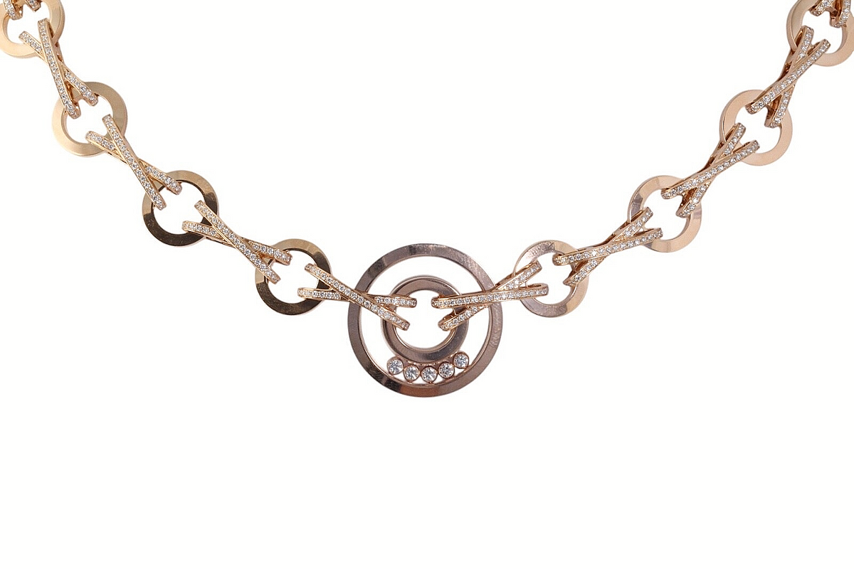 Chopard 18K Rose Gold Happy Diamonds 5 Floating Diamonds Necklace 14.5″