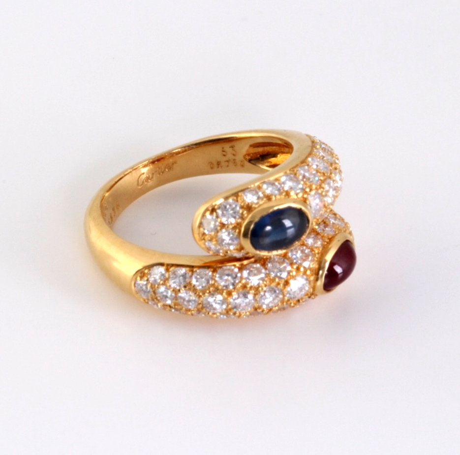 Cartier Vintage 18K Gold Diamond Sapphire & Ruby Wrap Ring 2.25 CT Sz 63