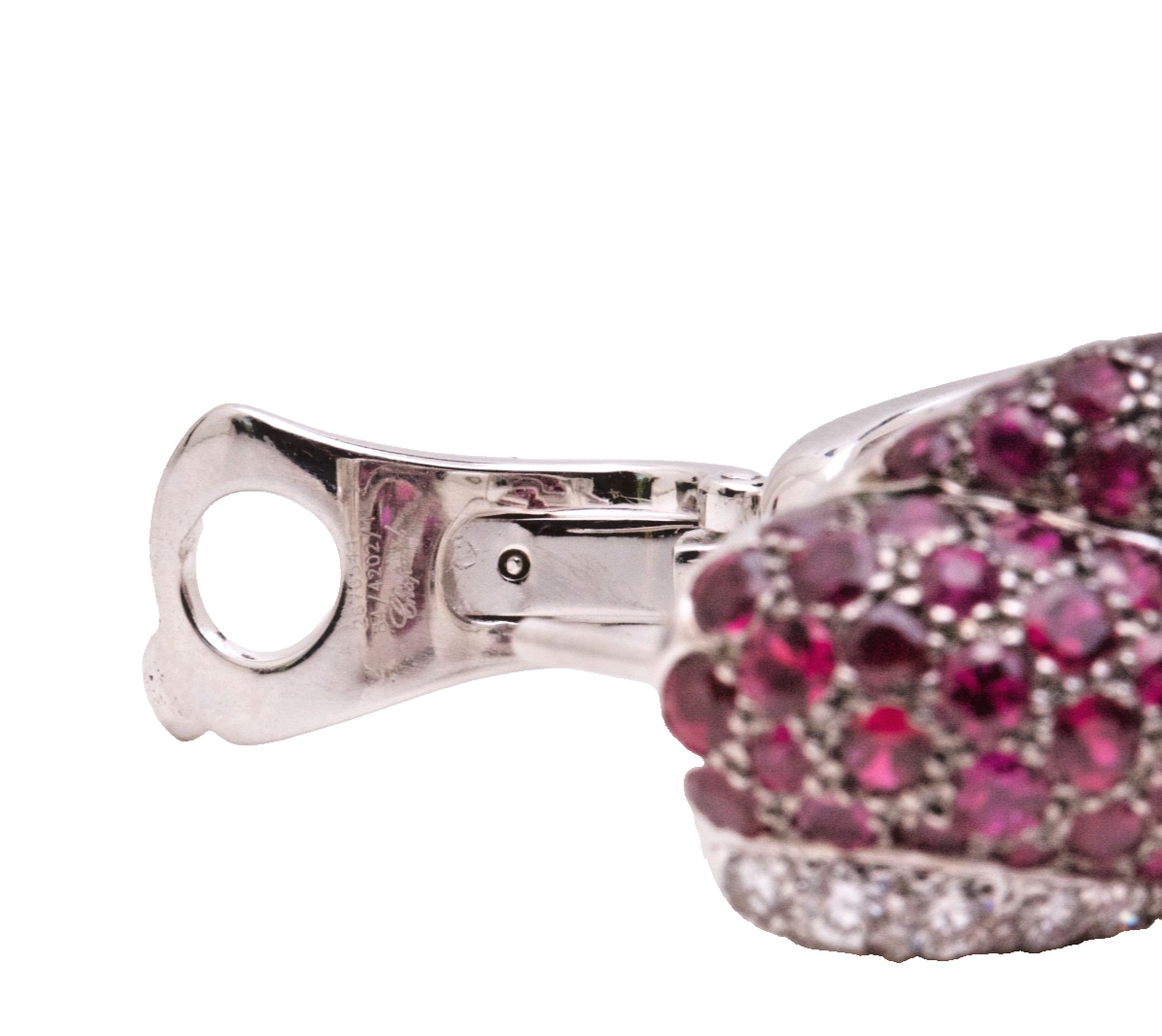 Chopard 18K White Gold Ruby & Diamond Hoop Earrings – 11.15 CT Rubies – Cert