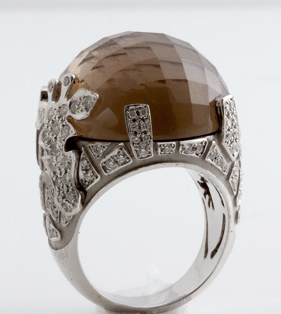 Carrera y Carrera 18K White Gold Smoky Quartz Diamond Giraffe Ring 1.45 ct