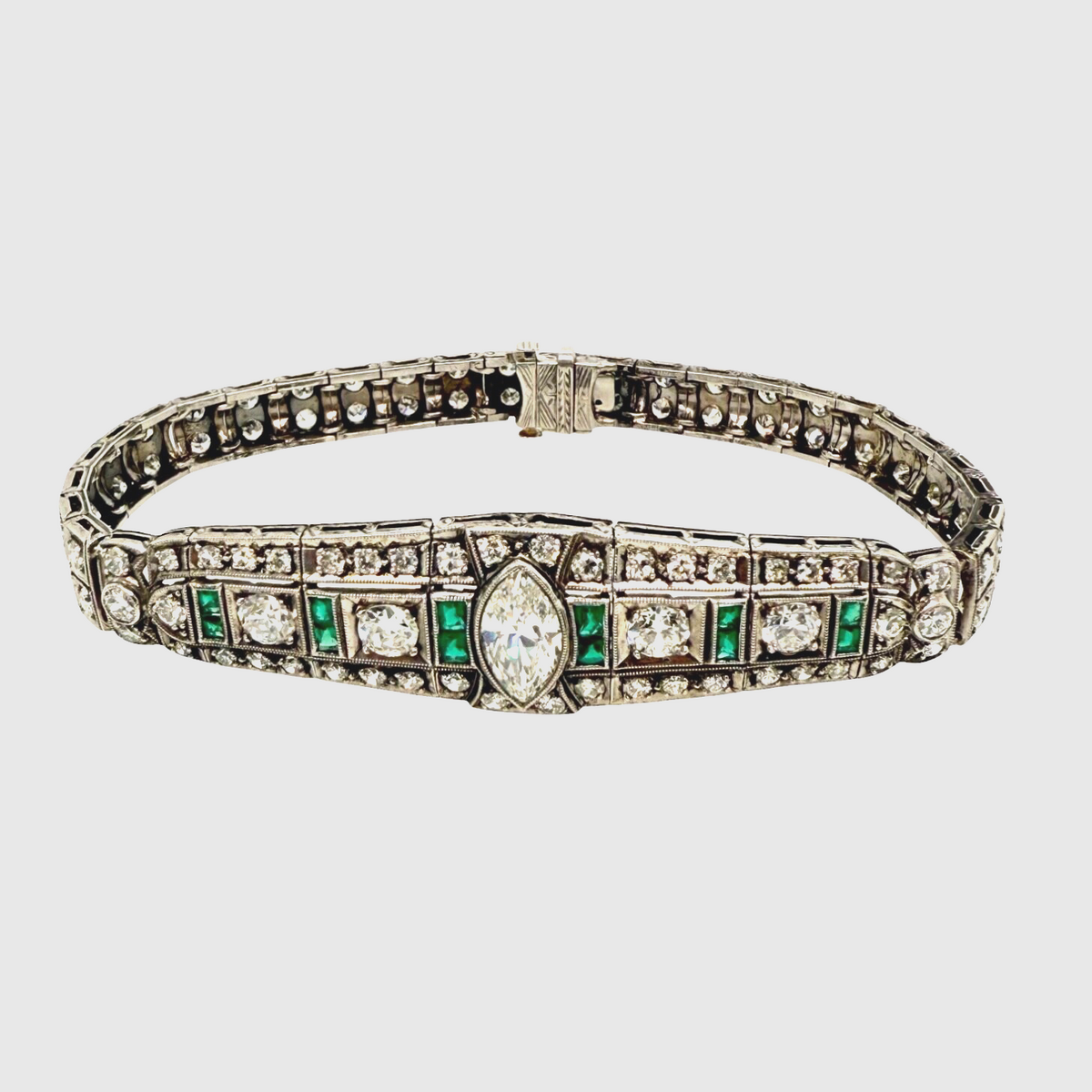 Antique Art Deco Platinum Bracelet · 1.25 ct Marquise Diamond · 3.50 ct