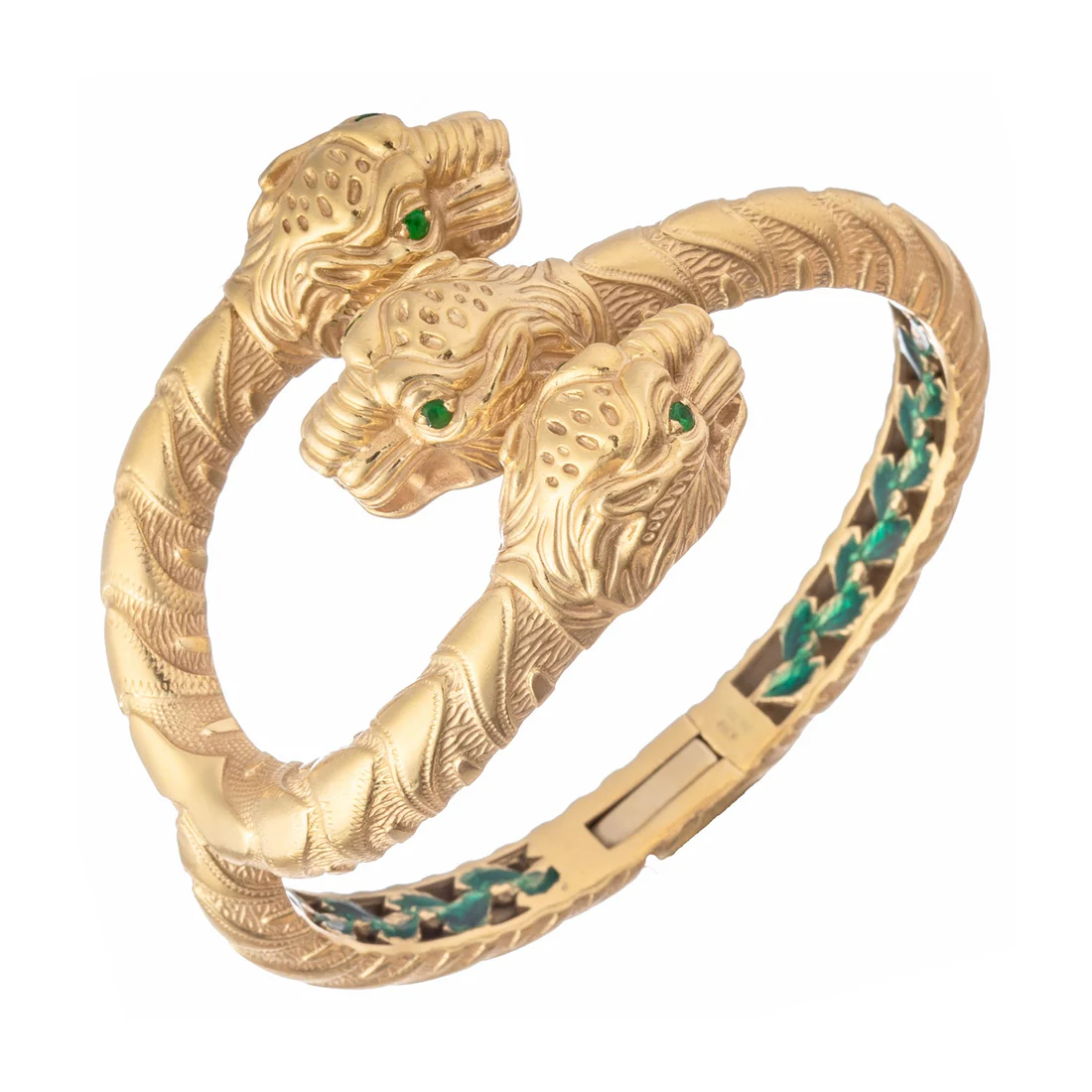 Gucci Dionysus Triple Tiger Head 18K Gold Bracelet Tsavorite Size 17 55.7g