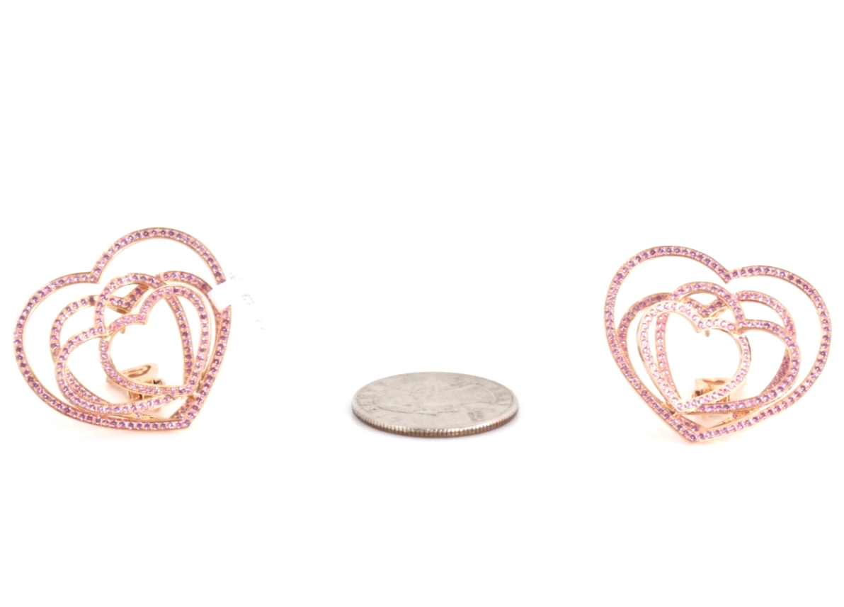 Chopard 18K Rose Gold Pink Sapphire Heart Earrings – 2.09 CT – Cert