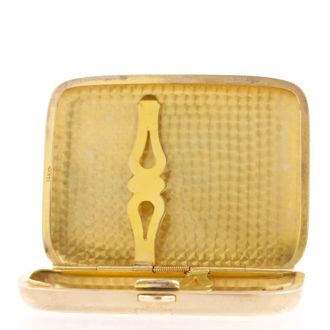 Antique 14K Yellow Gold Cigarette Case Guilloché Engraved Monogram 72g Art Deco
