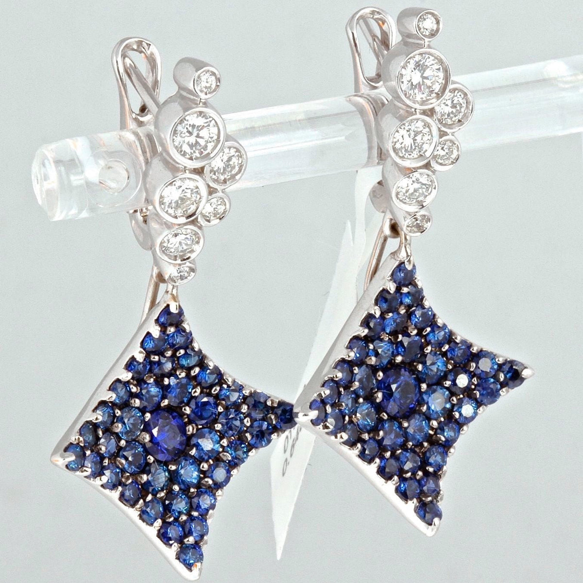 18K White Gold Blue Sapphire Diamond Convertible Star Drop Earrings 2-Way