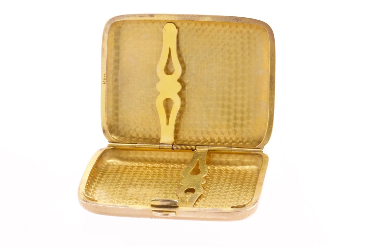 Antique 14K Yellow Gold Cigarette Case Guilloché Engraved Monogram 72g Art Deco