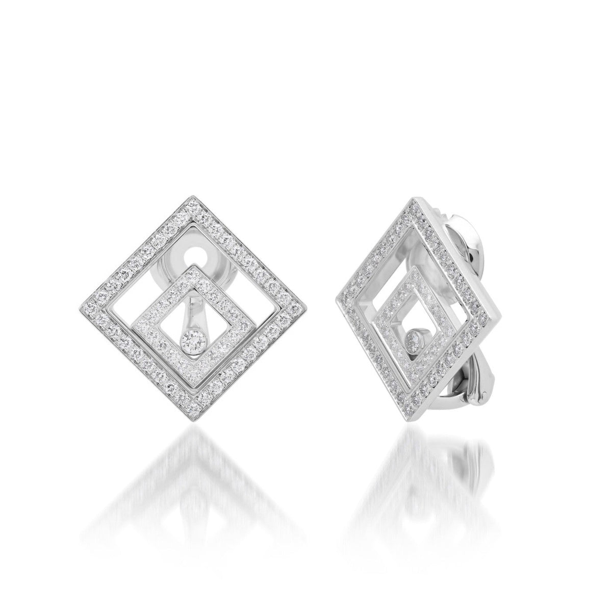 Chopard Happy Spirit 18K WG Diamond Square Earclips 1.92ct