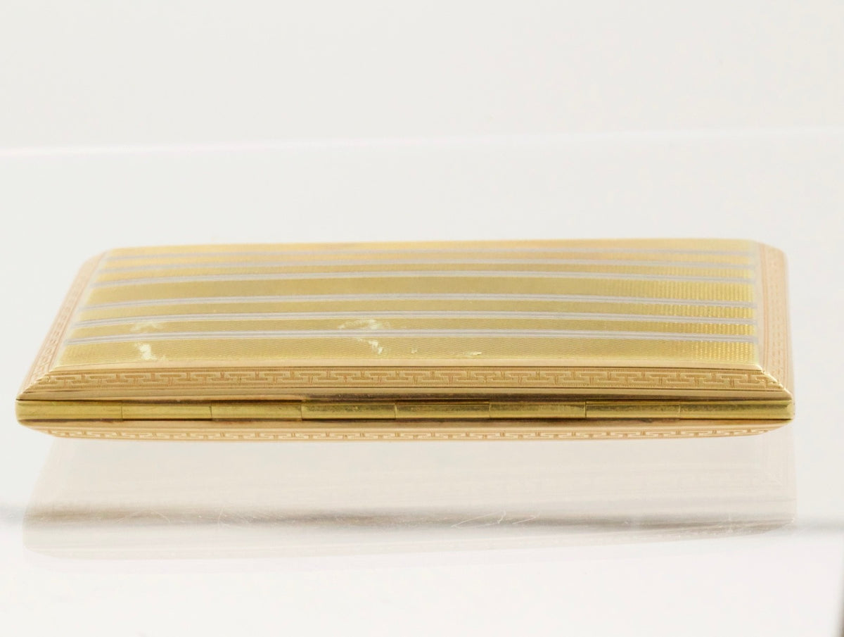 Antique 18K Yellow White Gold Cigarette Case Guilloché Sapphire Cabochon 106.5g