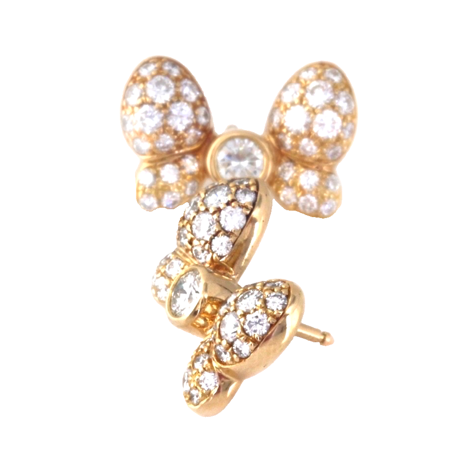 Chopard 18K Yellow Gold Diamond Bowtie Earrings 2.02 CTW Pave w/ Certificate