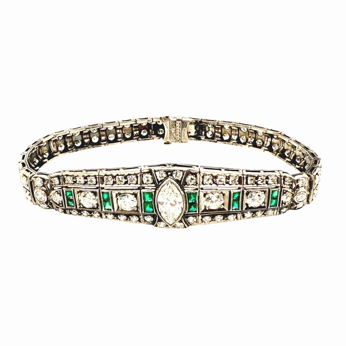 Antique Art Deco Platinum Bracelet · 1.25 ct Marquise Diamond · 3.50 ct