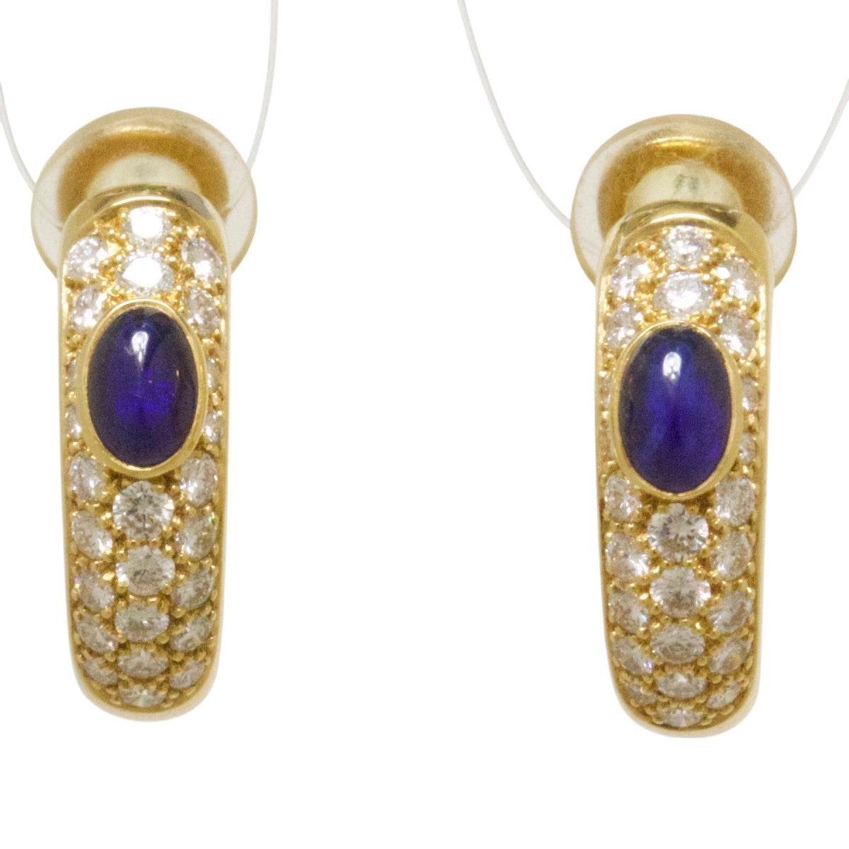 Cartier Sapphire & Diamond Clip Earrings 18K Yellow Gold ~1.0 CT Diamonds