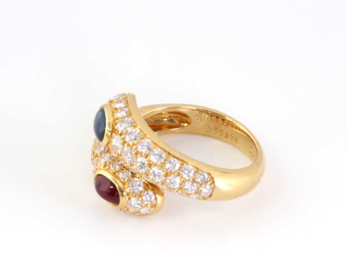 Cartier Vintage 18K Gold Diamond Sapphire & Ruby Wrap Ring 2.25 CT Sz 63