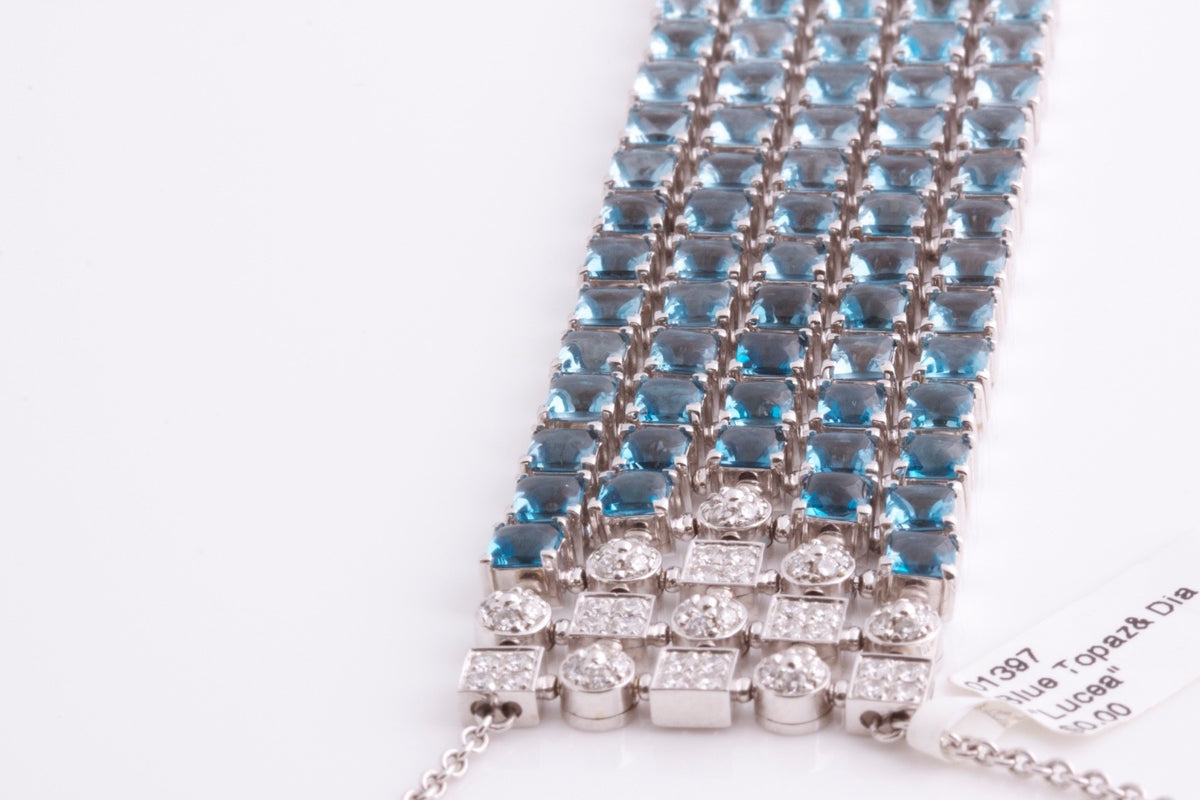 Bvlgari Bulgari Lucea 18K Gold Blue Topaz Diamond Waterfall Pendant Necklace
