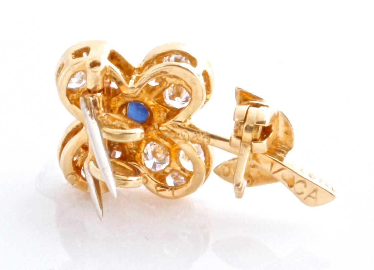 Vintage Van Cleef & Arpels 18K Gold Diamond Sapphire Flower Brooch Pin 1960s VCA