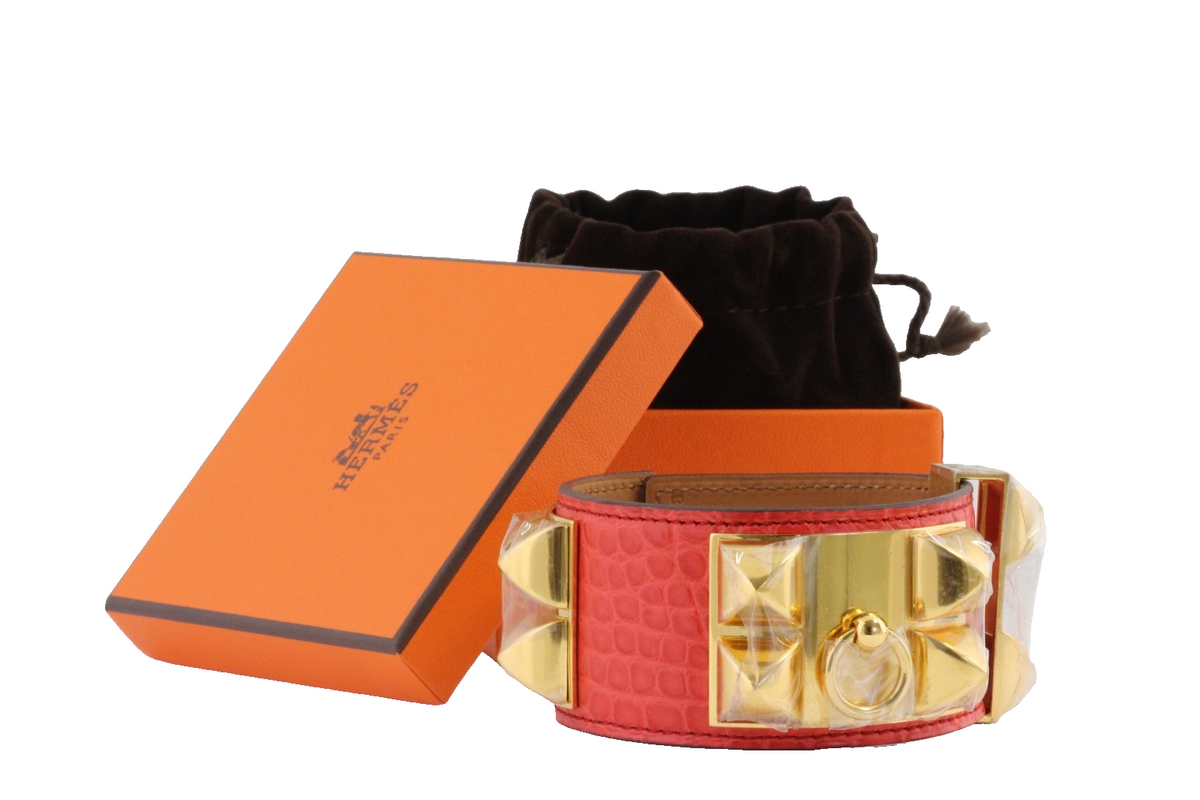 Hermès CDC Collier de Chien Geranium Matte Alligator Gold HW Size S 2010 Box