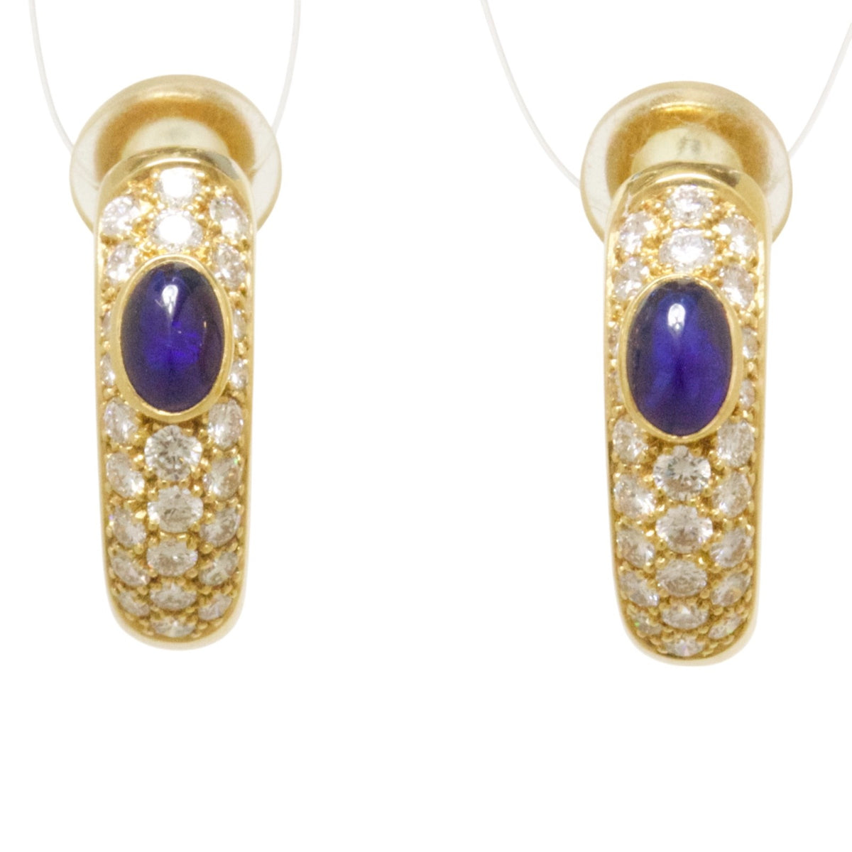 Cartier Sapphire & Diamond Clip Earrings 18K Yellow Gold ~1.0 CT Diamonds